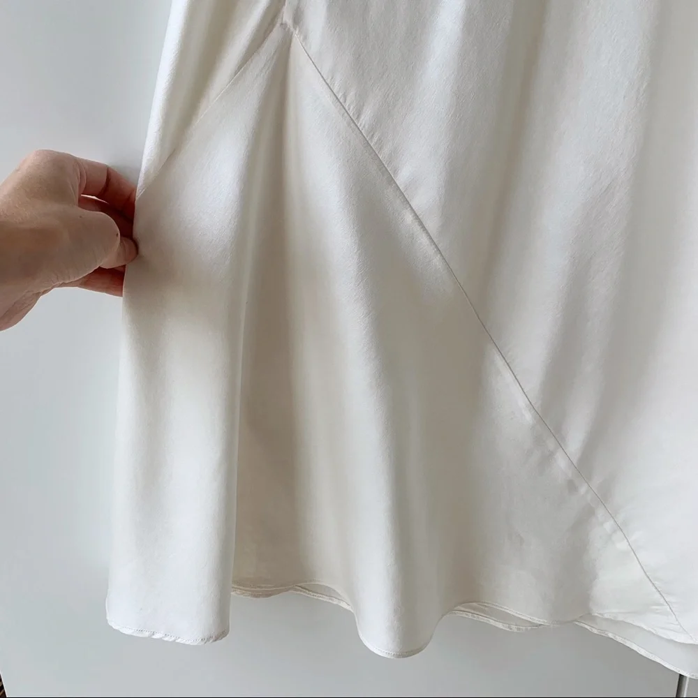 ‼️SOLD‼️ Vintage 100% silk white flowy satin column maxi dress minimal slip - Picture 6 of 9